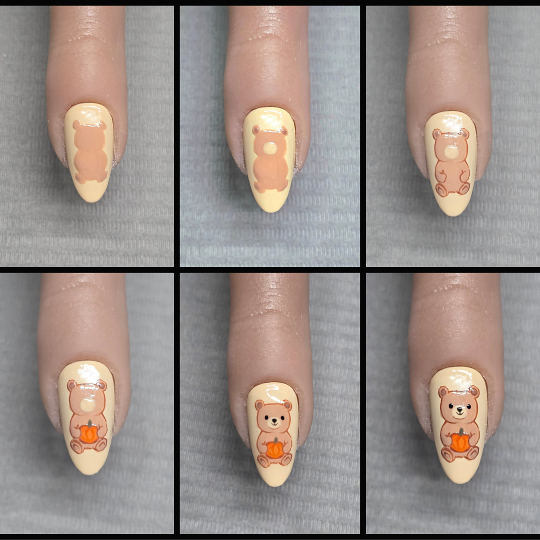 🧸🎃 Step-by-Step Gel Teddy Bear and Pumpkin Nail Art